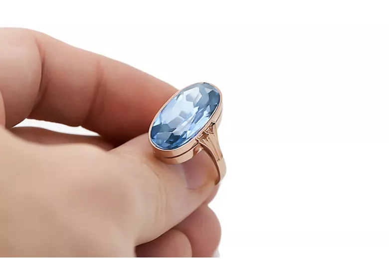 Or rose 14 carats vintage d'origine Aigue-marine Anneau Style vintage vrc113r